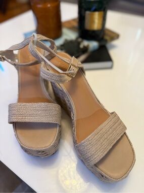 Steve Madden Neutral Woven Espadrille Platform Wedges